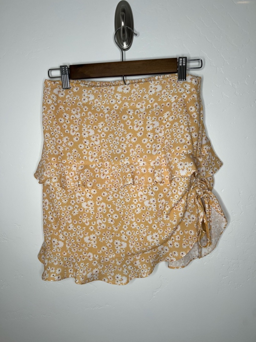 Princess Polly Olwyn mustard yellow floral tiered ruffle mini skirt